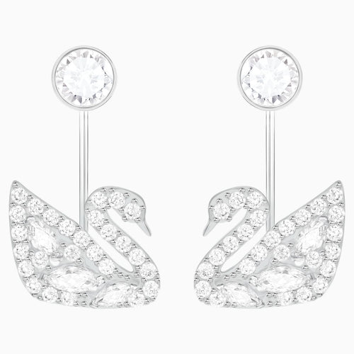 Swan Lake Pierced Earring Jackets, White, Rhodium plated