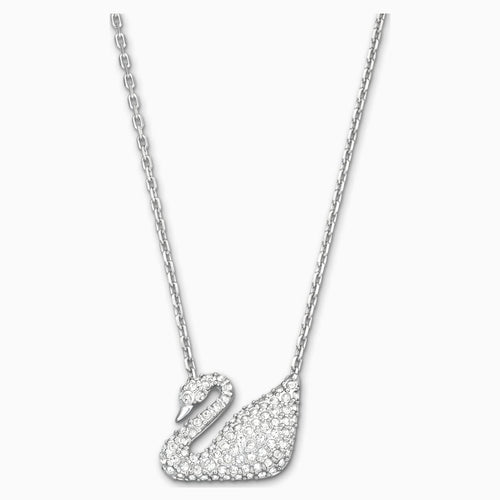 Swan Necklace, White, Rhodium plated