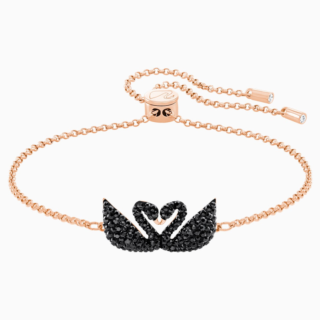 Swarovski Iconic Swan Bracelet, Black, Rose-gold tone plated