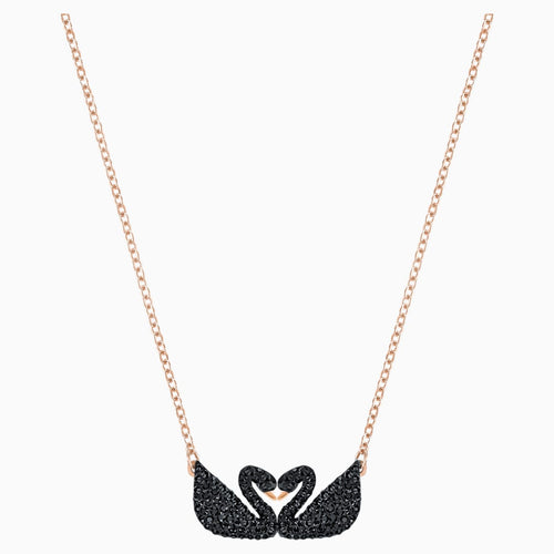 Swarovski Iconic Swan Necklace, Black, Rose-gold tone plated