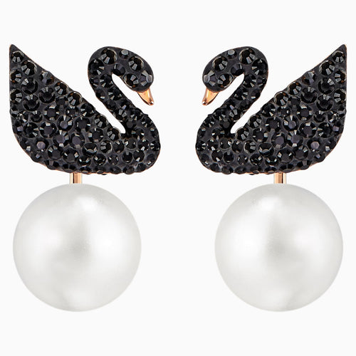 Swarovski Iconic Swan Pierced Earring Jackets, Black, Rose-gold tone plated