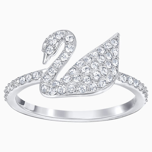 Swarovski Iconic Swan Ring, White, Rhodium plated