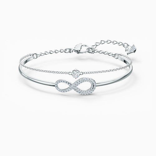 Swarovski Infinity Bangle, White, Rhodium plated