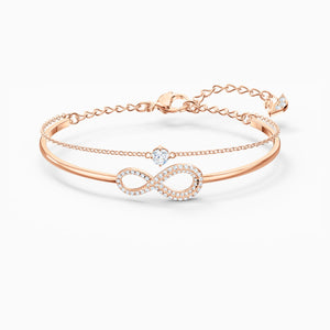 Swarovski Infinity Bangle, White, Rose-gold tone plated