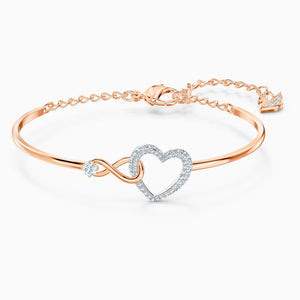 Swarovski Infinity Heart Bangle, White, Mixed metal finish