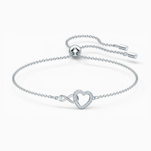 Swarovski Infinity Heart Bracelet, White, Rhodium plated