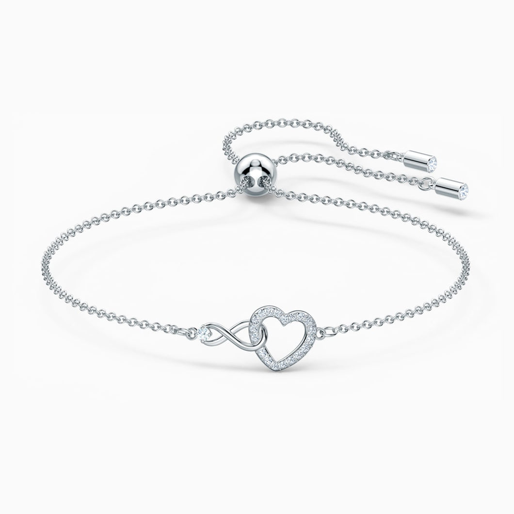 Swarovski Infinity Heart Bracelet, White, Rhodium plated