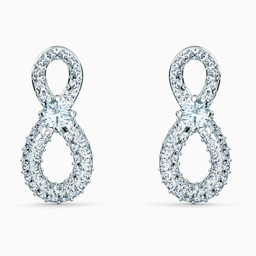 Swarovski Infinity Mini Pierced Earrings, White, Rhodium plated