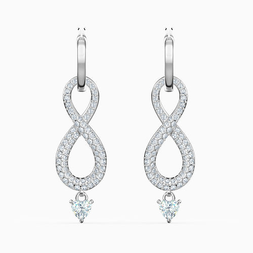 Swarovski Infinity Pierced Earrings, White, Rhodium plated