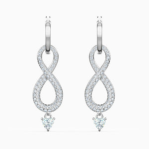 Swarovski Infinity Pierced Earrings, White, Rhodium plated