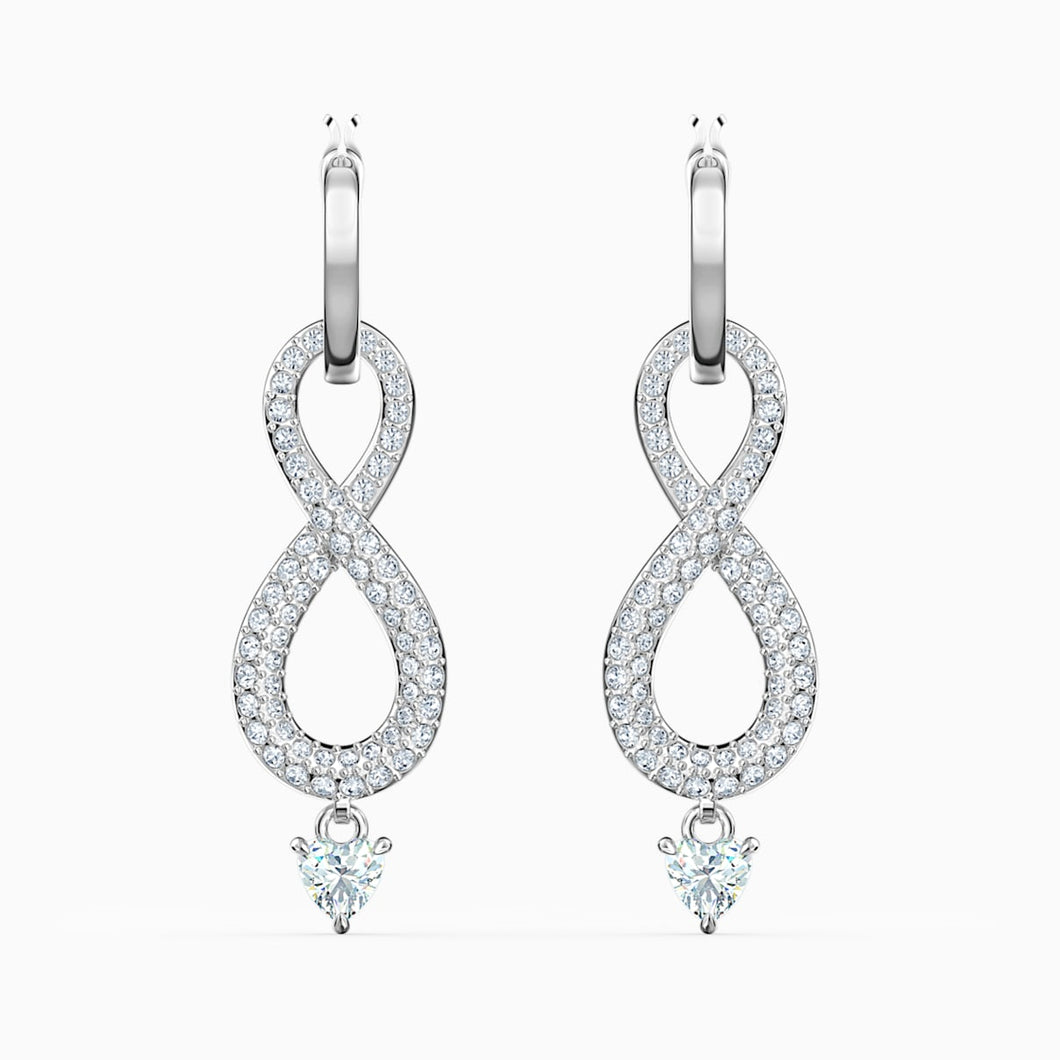 Swarovski Infinity Pierced Earrings, White, Rhodium plated