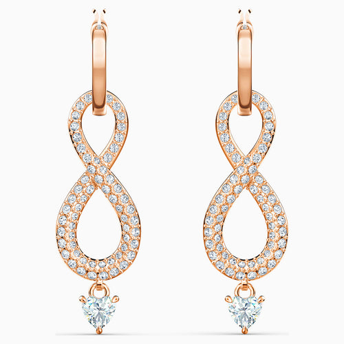 Swarovski Infinity Pierced Earrings, White, Rose-gold tone plated