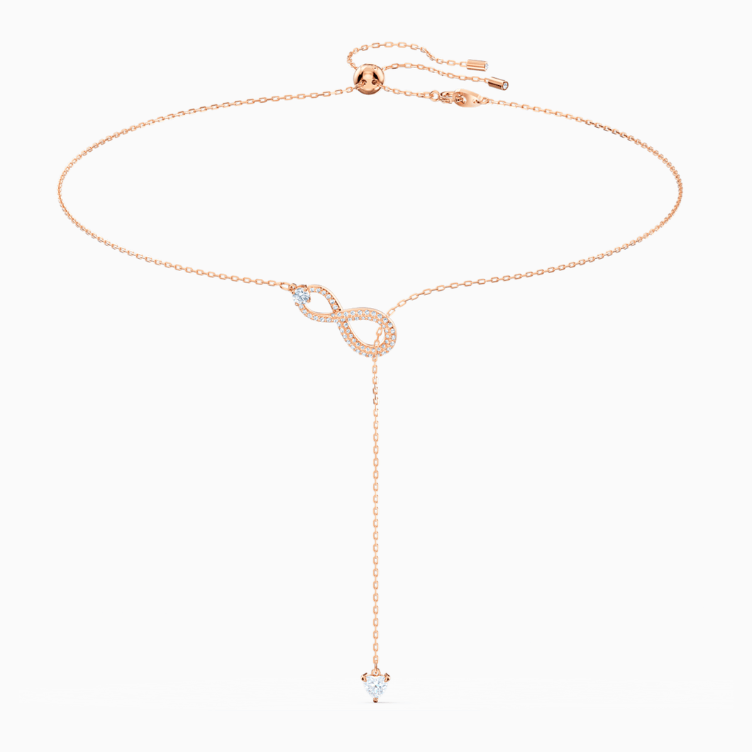 Swarovski Infinity Y Necklace, White, Rose-gold tone plated