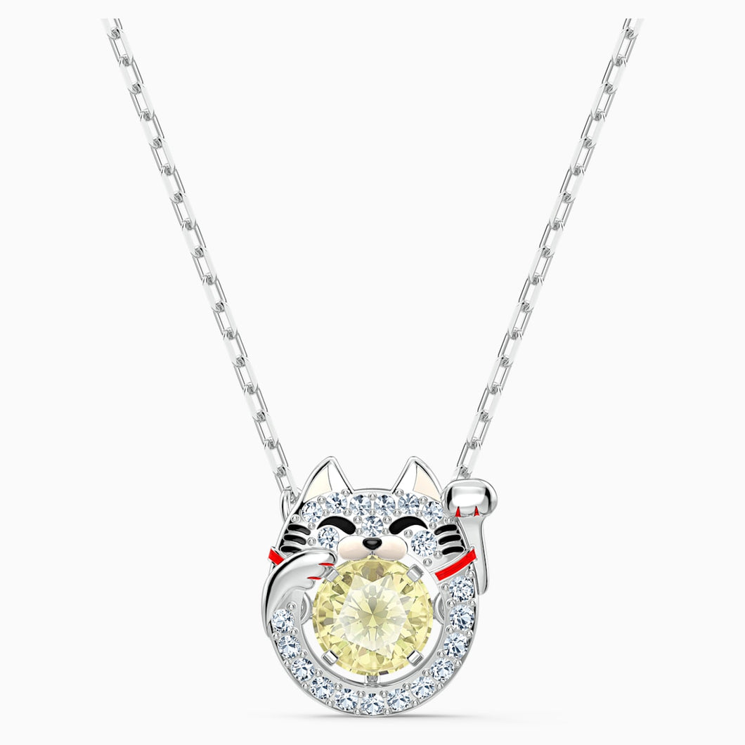 Swarovski Sparkling Dance Cat Necklace, Light multi-coloured, Rhodium plated