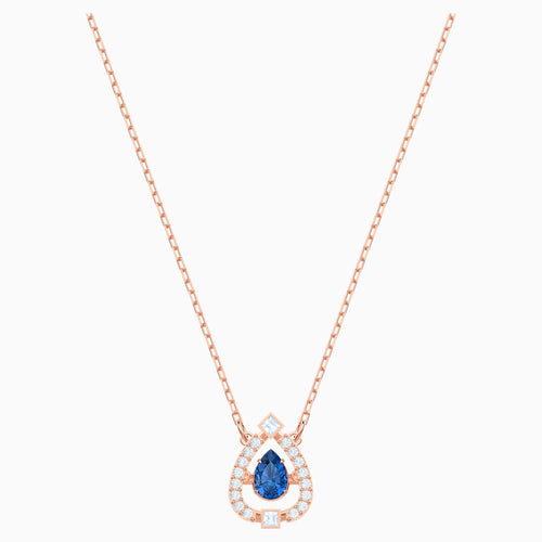 Swarovski Sparkling Dance Pear Necklace, Blue, Rose-gold tone plated