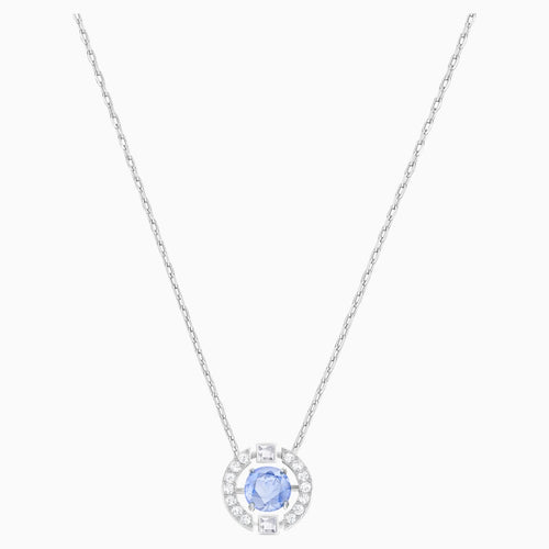 Swarovski Sparkling Dance Round Necklace, Blue, Rhodium plated