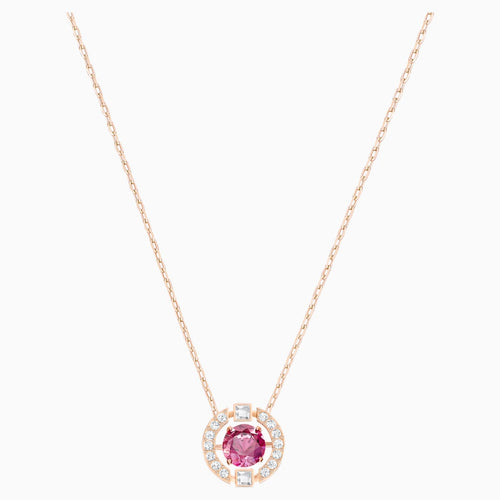 Swarovski Sparkling Dance Round Necklace, Red, Rose-gold tone plated