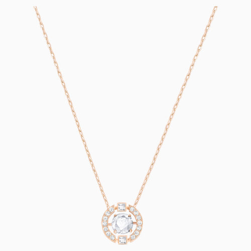 Swarovski Sparkling Dance Round Necklace, White, Rose-gold tone plated