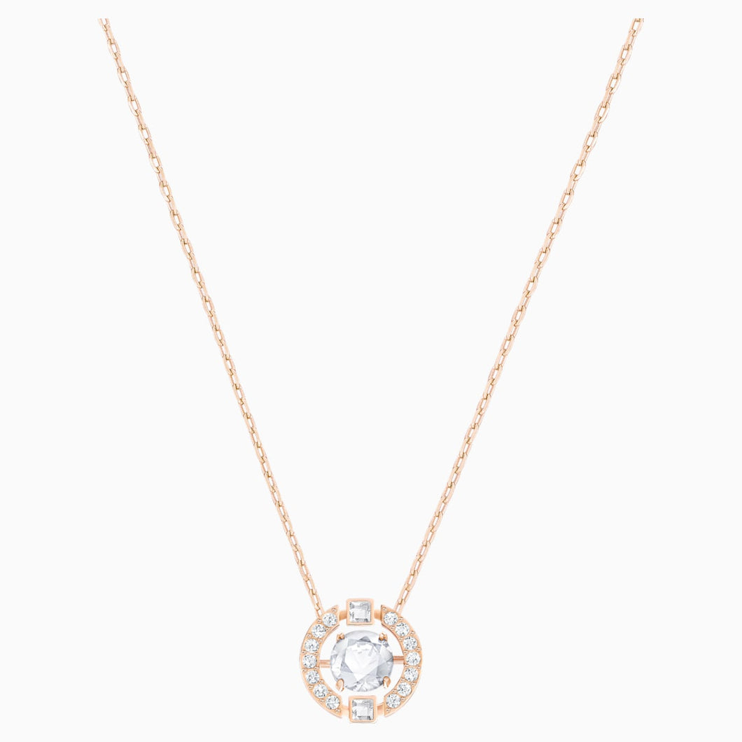 Swarovski Sparkling Dance Round Necklace, White, Rose-gold tone plated