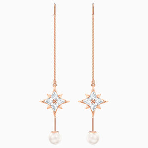 Swarovski Symbolic Chain Pierced Earrings, White, Rose-gold tone plated