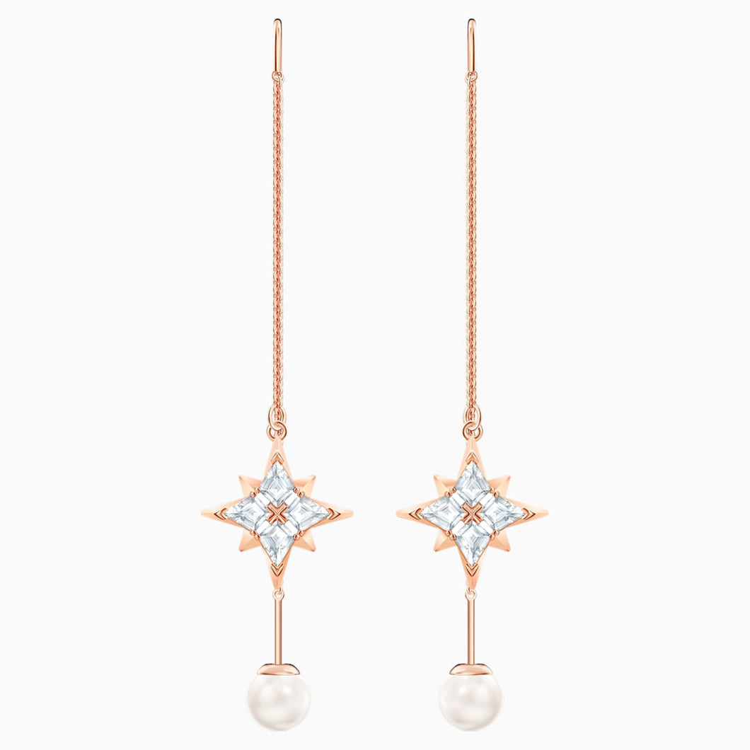 Swarovski Symbolic Chain Pierced Earrings, White, Rose-gold tone plated