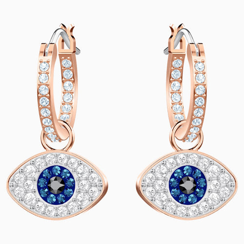 Swarovski Symbolic Evil Eye Hoop Pierced Earrings, Multi-coloured, Rose-gold tone plated