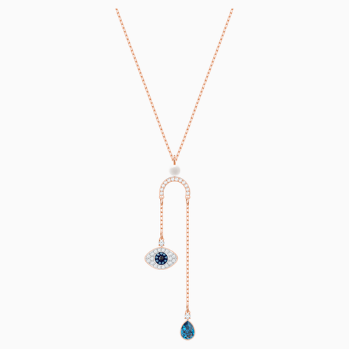 Swarovski Symbolic Evil Eye Y Necklace, Multi-coloured, Rose-gold tone plated