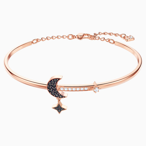 Swarovski Symbolic Moon Bangle, Black, Rose-gold tone plated