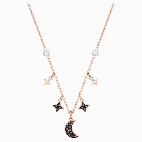 Swarovski Symbolic Moon Necklace, Black, Rose-gold tone plated