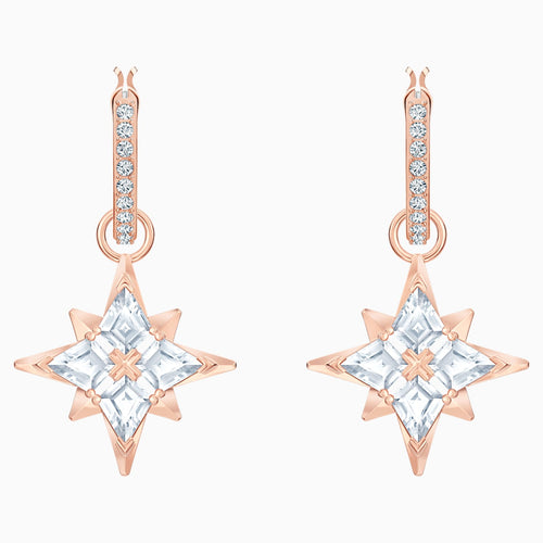 Swarovski Symbolic Star Hoop Pierced Earrings, White, Rose-gold tone plated