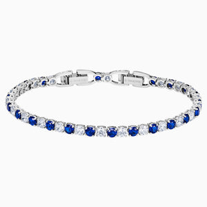 Tennis Deluxe Bracelet, Light Blue, Rhodium plated