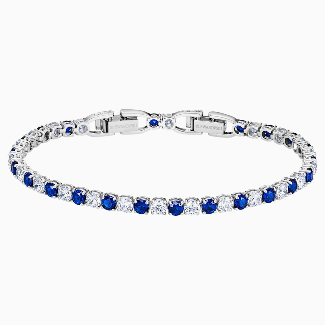 Tennis Deluxe Bracelet, Light Blue, Rhodium plated