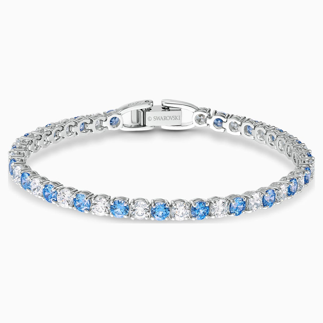 Tennis Deluxe Bracelet, Light Blue, Rhodium plated