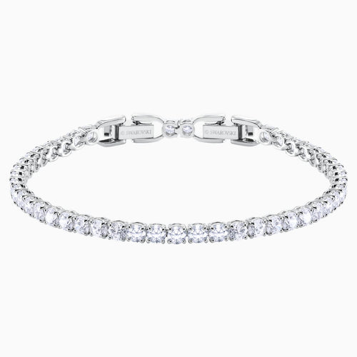 Tennis Deluxe Bracelet, White, Rhodium plated