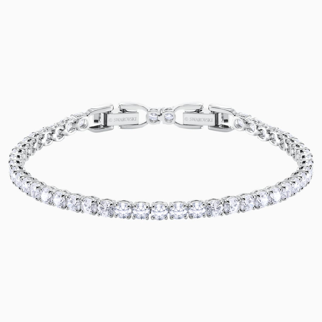 Tennis Deluxe Bracelet, White, Rhodium plated