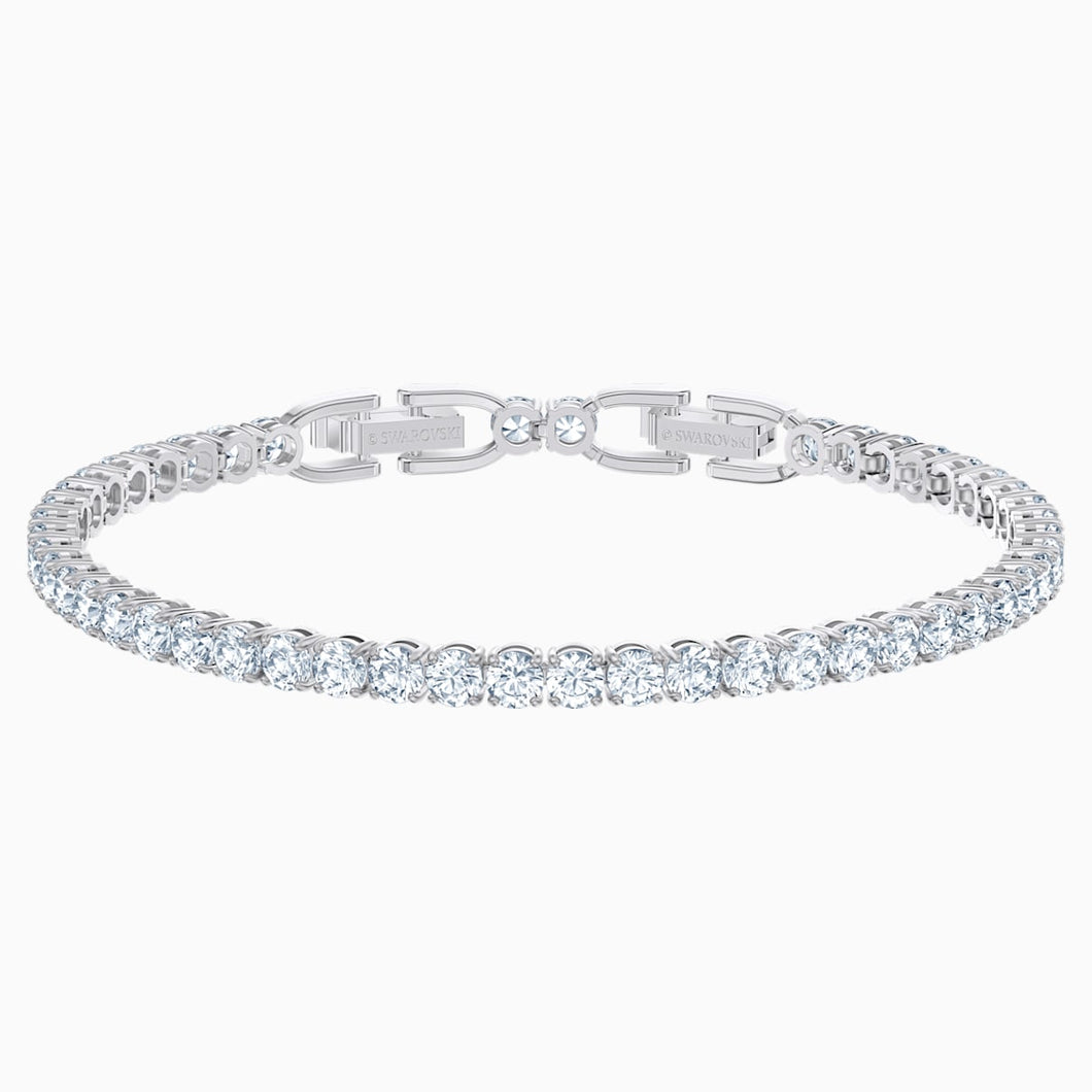 Tennis Deluxe Bracelet, White, Rhodium plated