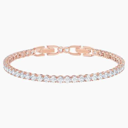 Tennis Deluxe Bracelet, White, Rose-gold tone plated