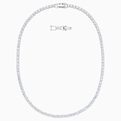 Tennis Deluxe Necklace, White, Rhodium plated