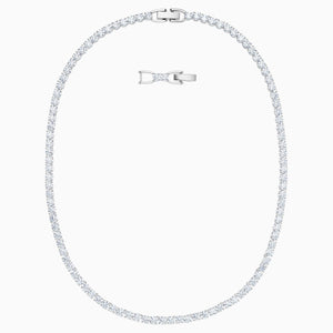 Tennis Deluxe Necklace, White, Rhodium plated