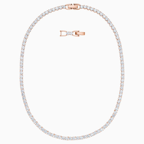 Tennis Deluxe Necklace, White, Rose-gold tone plated