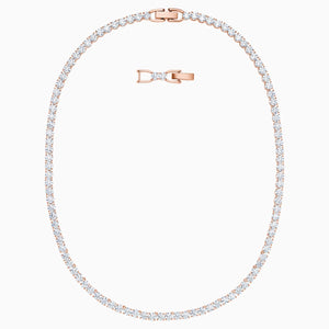 Tennis Deluxe Necklace, White, Rose-gold tone plated