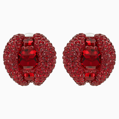 Tigris Stud Clip Earrings, Red, Palladium plated