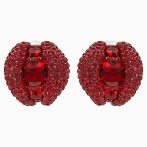 Tigris Stud Clip Earrings, Red, Palladium plated