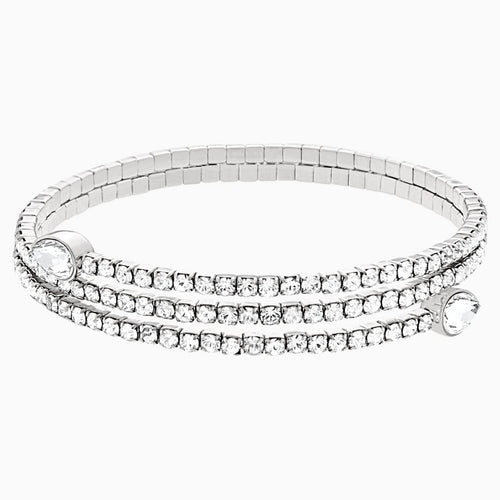 Twisty Bangle, White, Rhodium plated