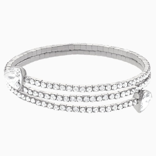 Twisty Bangle, White, Rhodium plated