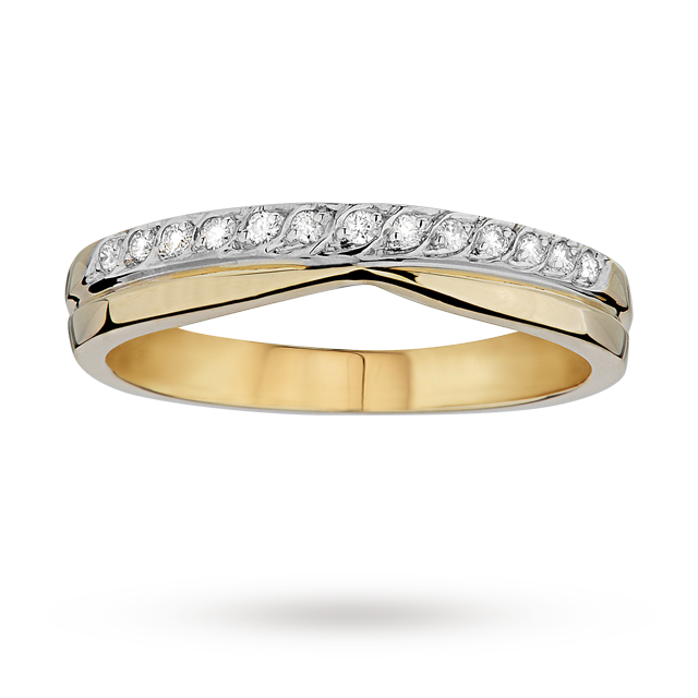 Ladies diamond set shaped 4mm wedding ring in 18 carat yellow gold - Ring Size N