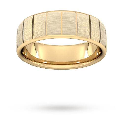 7mm Slight Court Heavy vertical lines Wedding Ring in 9 Carat Yellow Gold