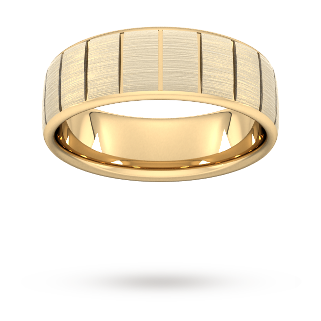 7mm Slight Court Heavy vertical lines Wedding Ring in 9 Carat Yellow Gold