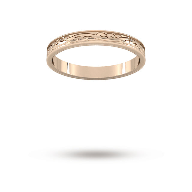2.5mm Hand Engraved Wedding Ring in 18 Carat Rose Gold - Ring Size P