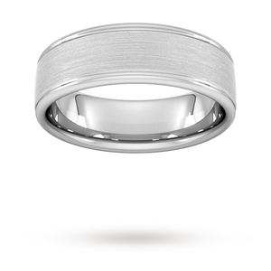 7mm Slight Court Standard matt centre with grooves Wedding Ring in Platinum